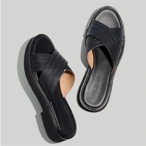 Madewell NWOB Louisa Sandals 11 US Black Leather Crisscross Slide Slip On Flat - Picture 5 of 5